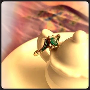 14K gold ring/ emerald stones